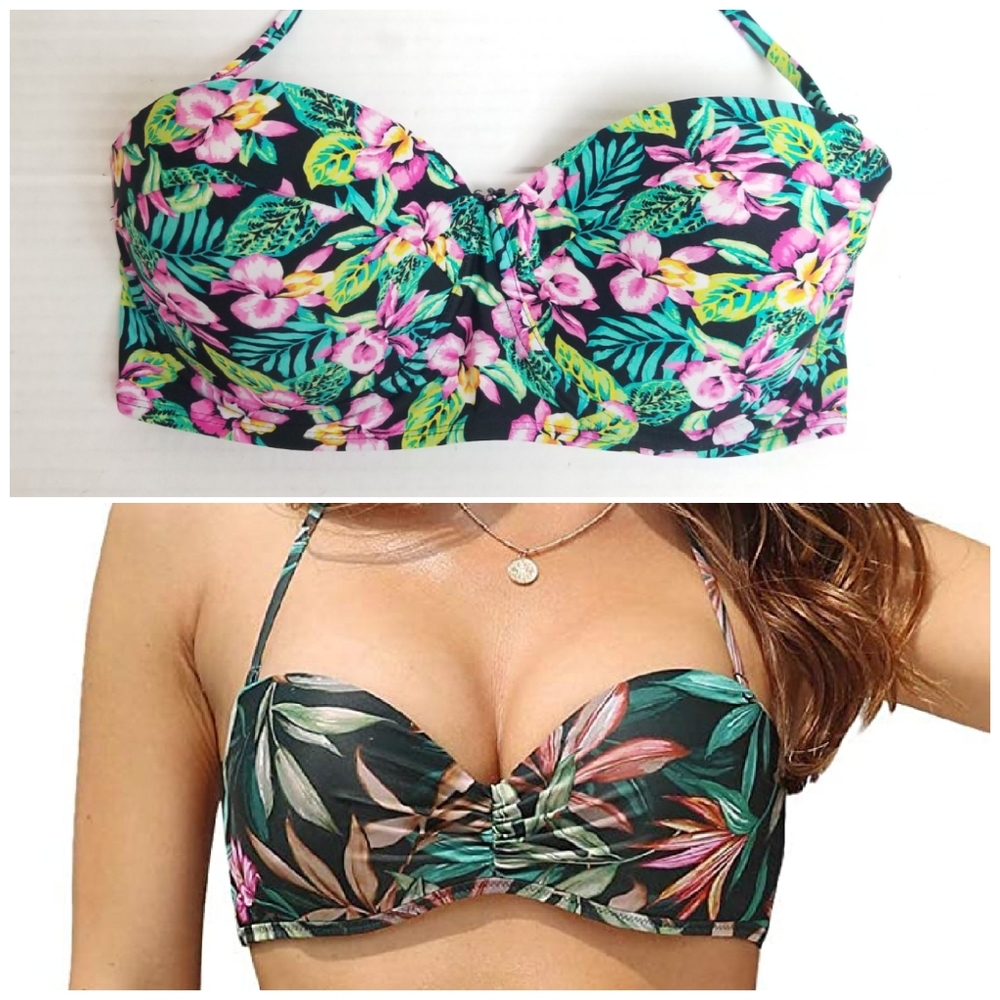 Tropical Floral Print Underwire Halter Swim Top